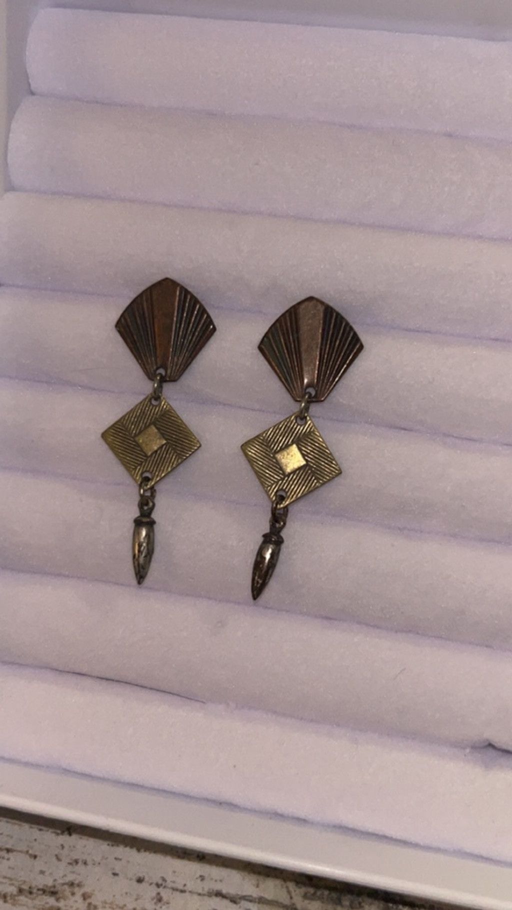 The Unbranded Brand Vintage Art Deco Bronze Gold Drop Earrings One Size Size ONE SIZE - 1 Thumbnail
