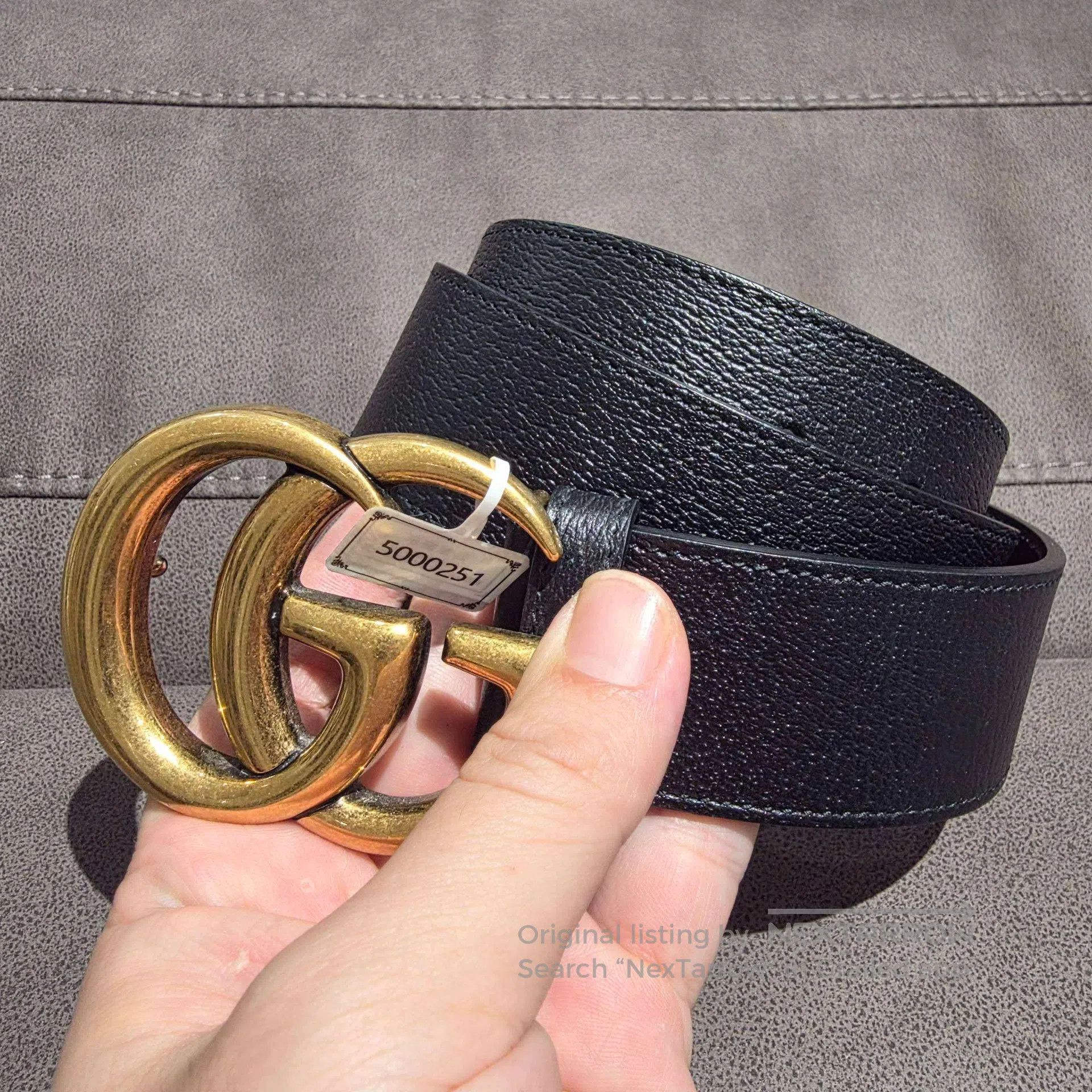 Gucci Guicci Double-gold large LOGO leather belt Size ONE SIZE - 3 Thumbnail