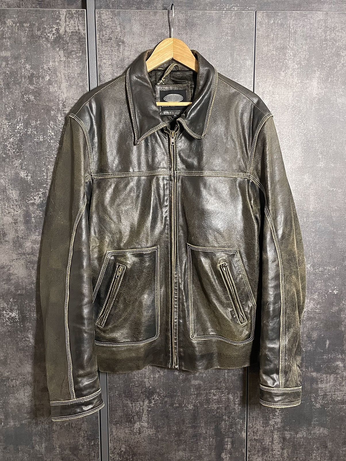 Leather Vintage 90s Faded Washed Leather Jacket Size US L / EU 52-54 / 3 - 5 Thumbnail
