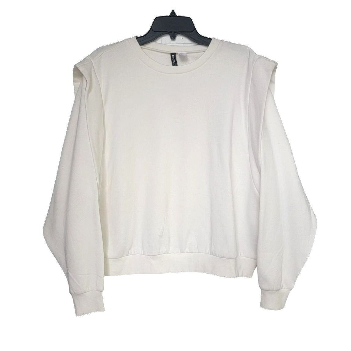 H&M ❤️H&M Sz L Women's Cream Padded Shoulder Sweatshirt Top Long Size L / US 10 / IT 46 - 2 Thumbnail