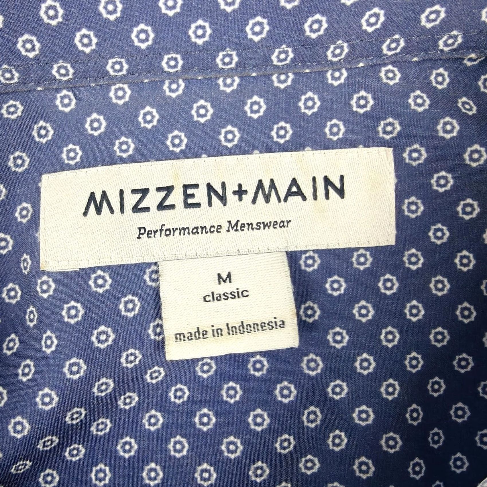 Mizzen+Main Mizzen+Main Dress Shirt Mens M Blue Geometric Classic Fit Stretch Performance Size 40R - 3 Thumbnail