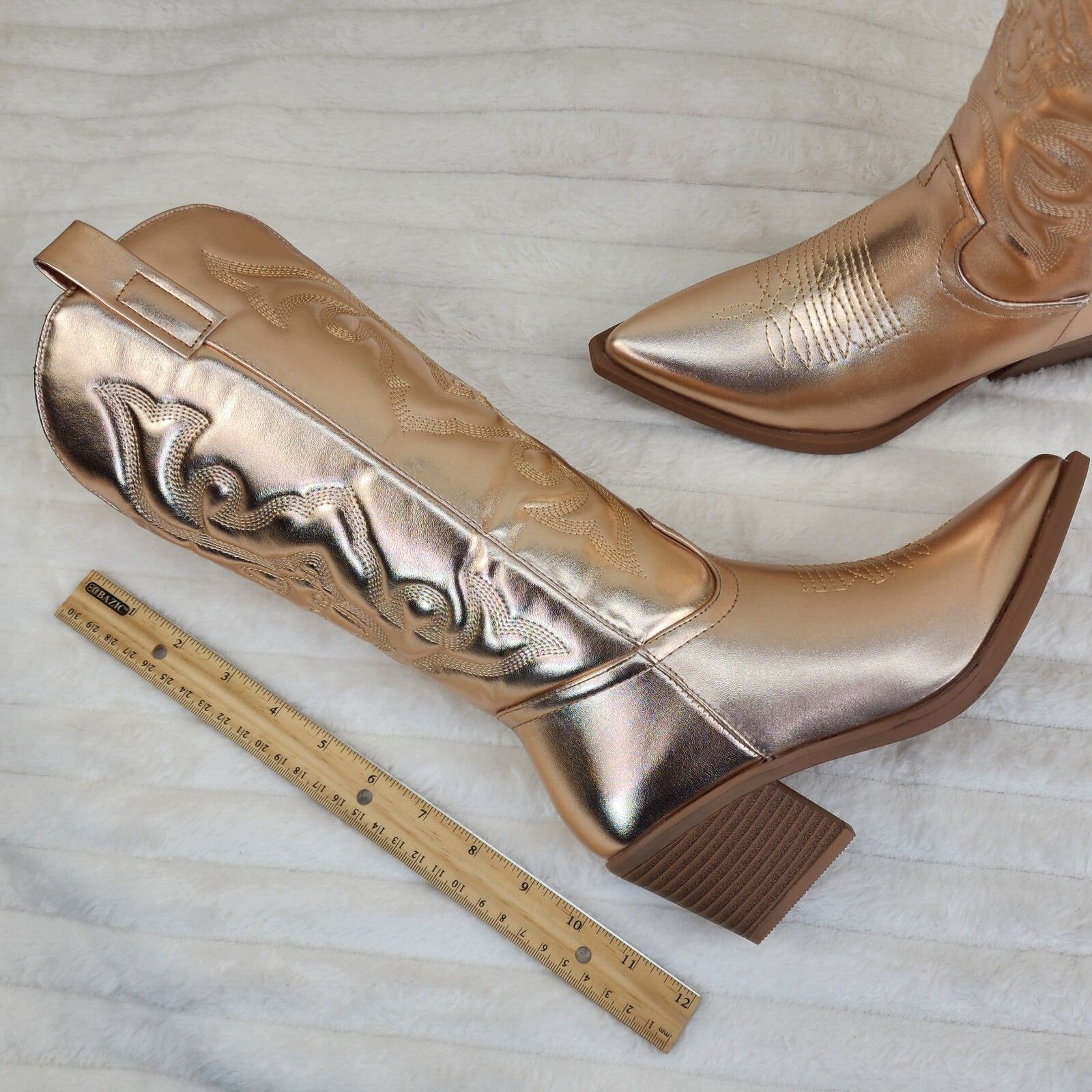 Other Disco Cowgirl Metallic Rose Gold Cowboy Knee Boots Western B Size US 7 / IT 37 - 9 Thumbnail