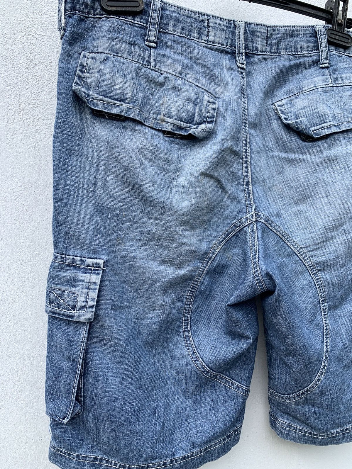Japanese Brand Vintage Japanese Y2K Cargo Aviator Blue Denim Jean Shorts Size US 30 / EU 46 - 9 Thumbnail