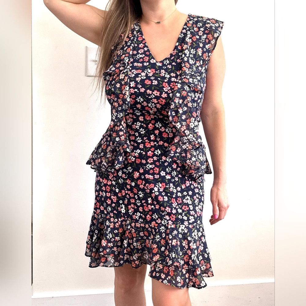 Michael Kors Michael Kors Floral Ruffle V Neck Tank Sleeveless Dress XS Size XS / US 0-2 / IT 36-38 - 2 Thumbnail