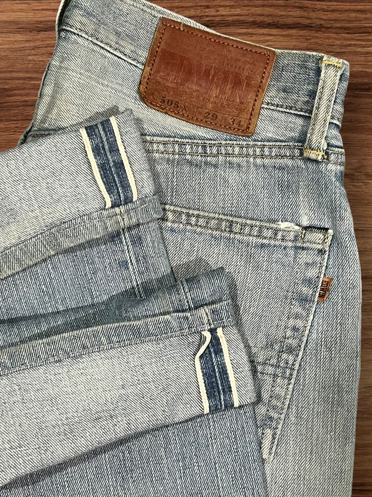 Edwin × Vintage Vintage Edwin 505X Blue Washed Distressed Selvedge Jeans Size US 29 - 19 Thumbnail