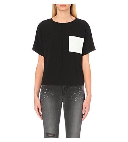 Sandro SANDRO Paris T-Shirt Crepe Top Crop Contrast Pocket Tee Size S / US 4 / IT 40 - 1 Thumbnail