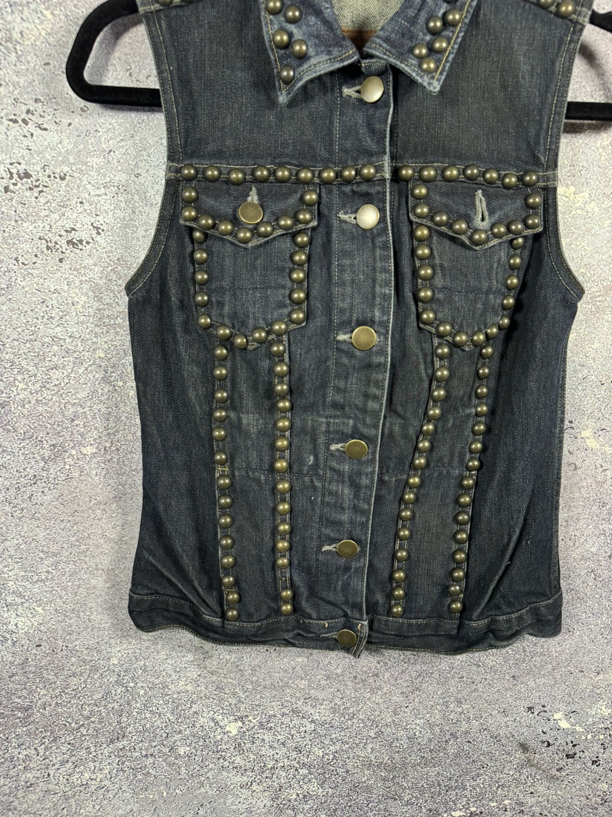 Allsaints × Vintage AllSaints Spitalfields Biker Studded Denim Vests Gilet S sz Size S / US 4 / IT 40 - 4 Thumbnail