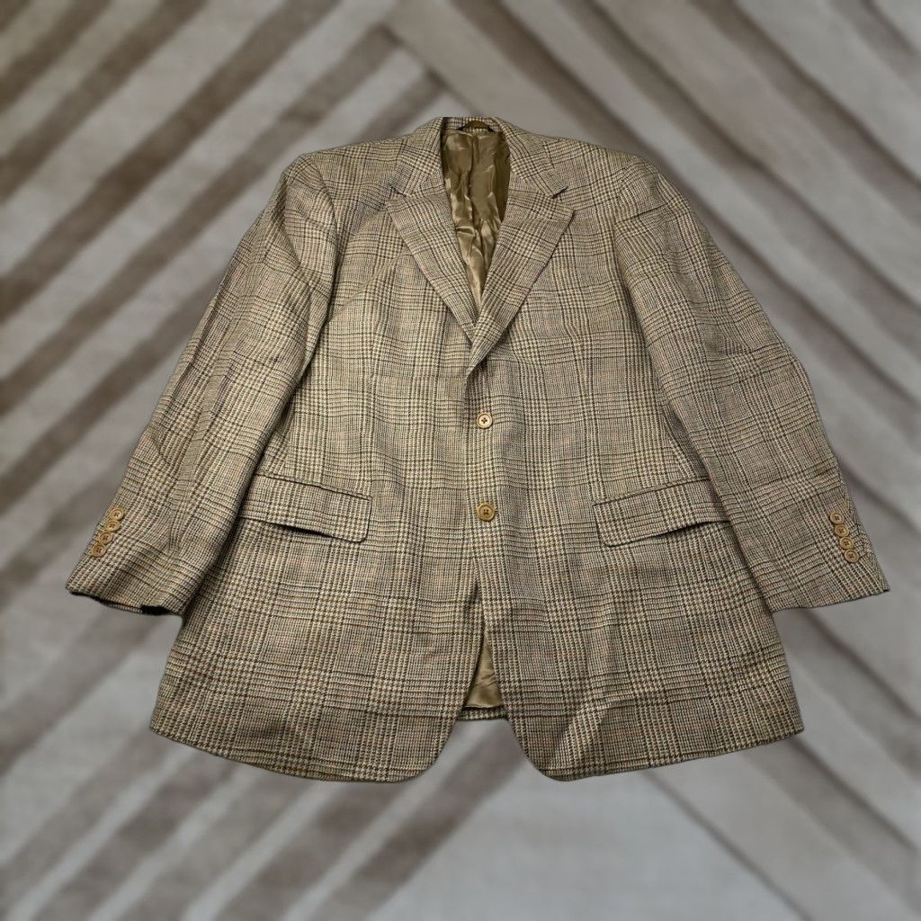 Brooks Brothers Brooks Brothers Blazer Jacket Mens 44L Silk Wool Linen Check Sport Coat Italy Size 44R - 1 Thumbnail