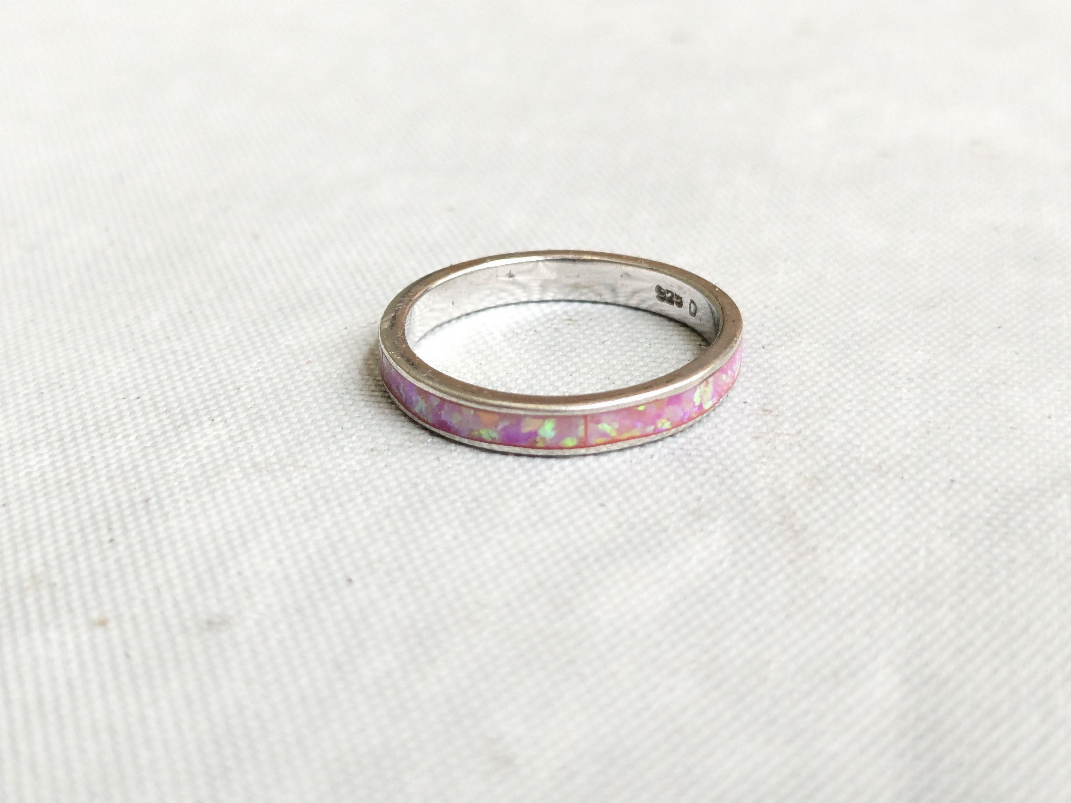 Jewelry Sterling Silver Ring Pink Lab Opal 6.75 Eternity Band Size ONE SIZE - 2 Thumbnail