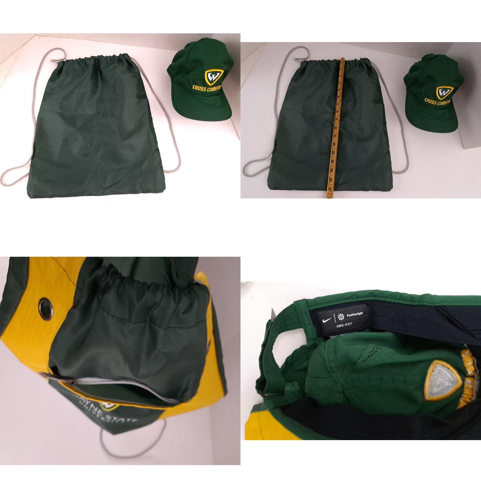 Nike VINTAGE Nike Dri-Fit Featherlight Hat Wayne State Warriors Nylon Backback Adjustable Green Baseball Cap Unisex Adults Mens Womens 18x10 Size ONE SIZE - 8 Thumbnail