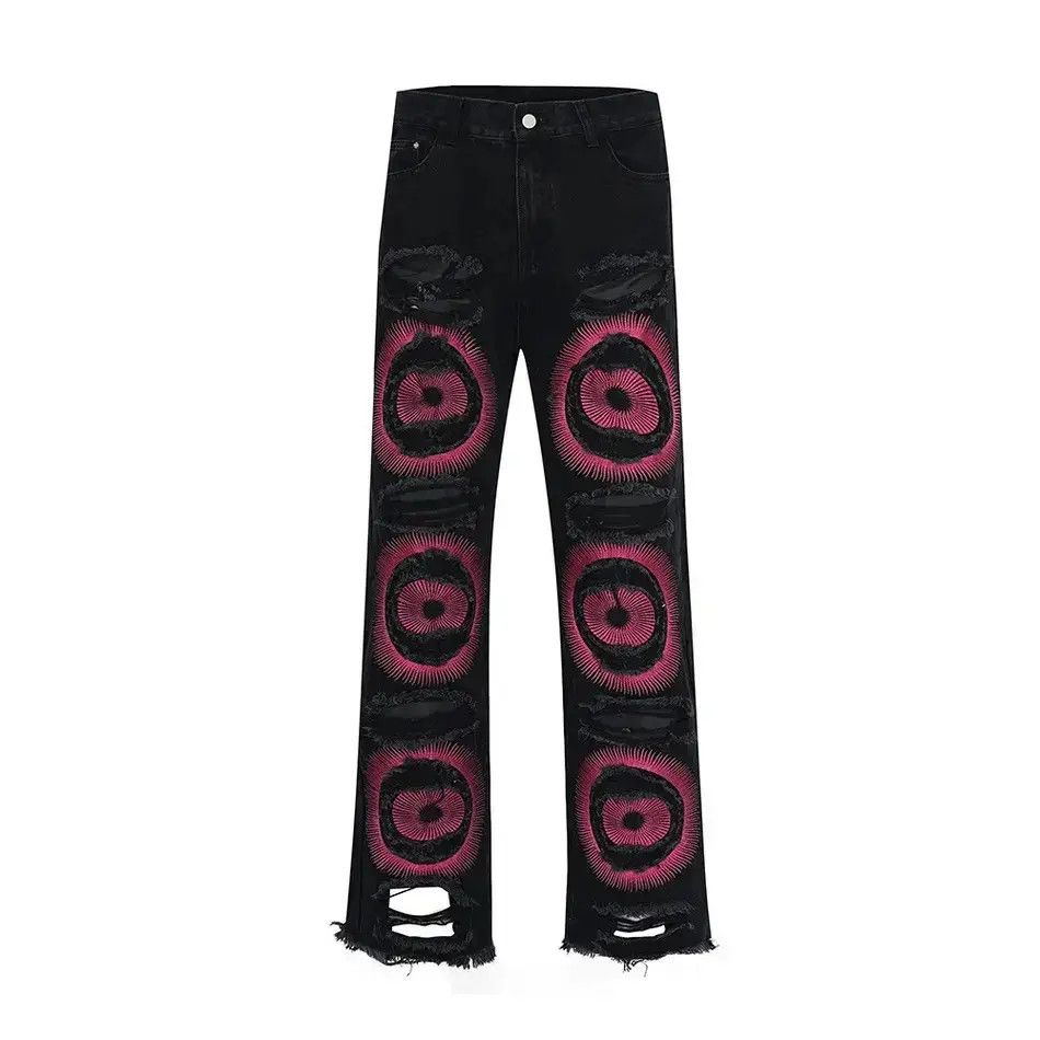 Japanese Brand Men's Torn Patchwork Jeans Loose Straight Ripped Casual Size US 34 / EU 50 - 1 Thumbnail