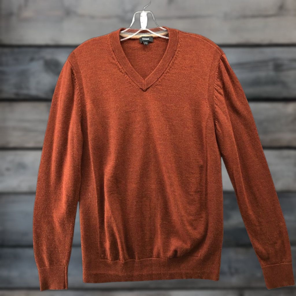 Express Express Sweater Mens M Brown 100% Merino Wool V-Neck Pullover Lightweight Size US M / EU 48-50 / 2 - 1 Thumbnail