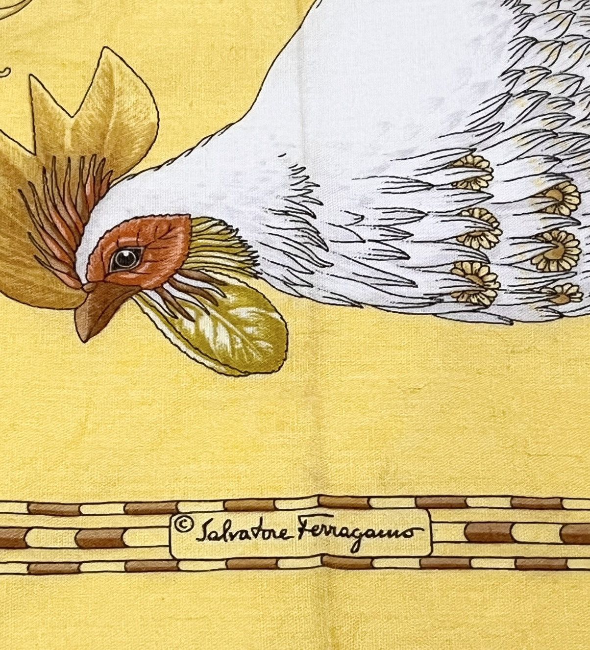 Salvatore Ferragamo Very Rare🔥Vintage Ferragamo Rooster Art Cotton Handkerchief Size ONE SIZE - 5 Thumbnail