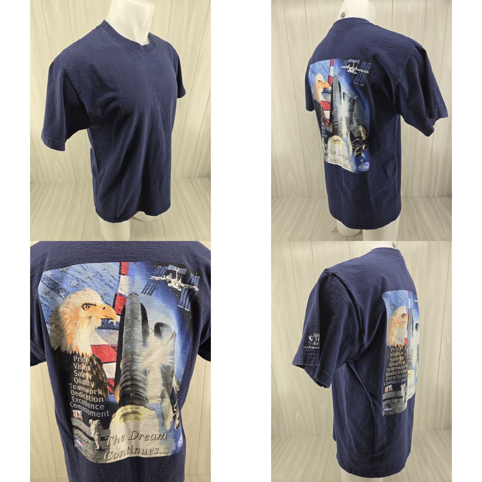 Fruit Of The Loom VINTAGE Space Flight Awareness T Shirt Mens Large Blue Nike Shirt Size US L / EU 52-54 / 3 - 8 Thumbnail