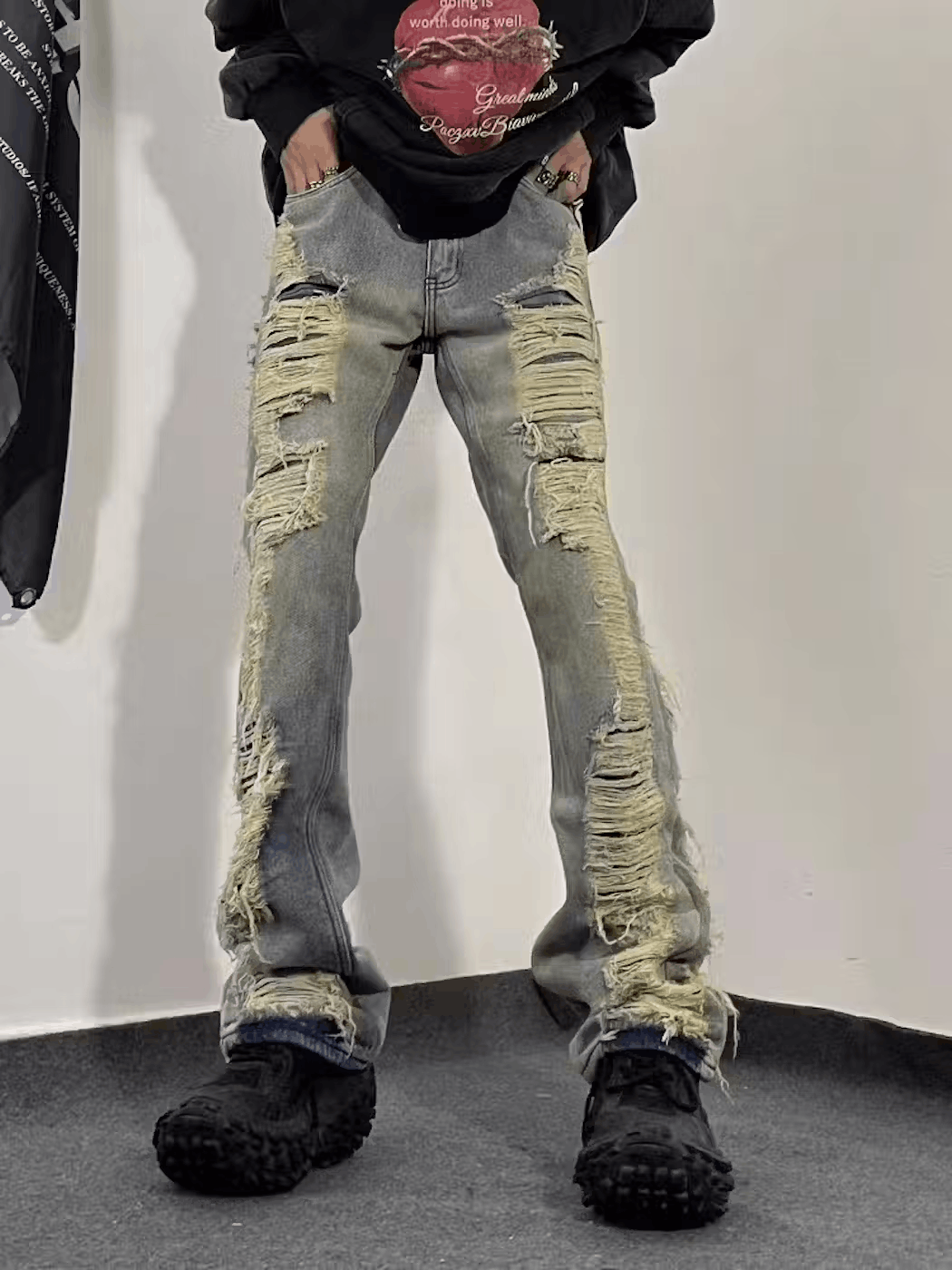 Japanese Brand × Jean Washed vintage street hip hop ripped jeans Size US 32 / EU 48 - 4 Thumbnail