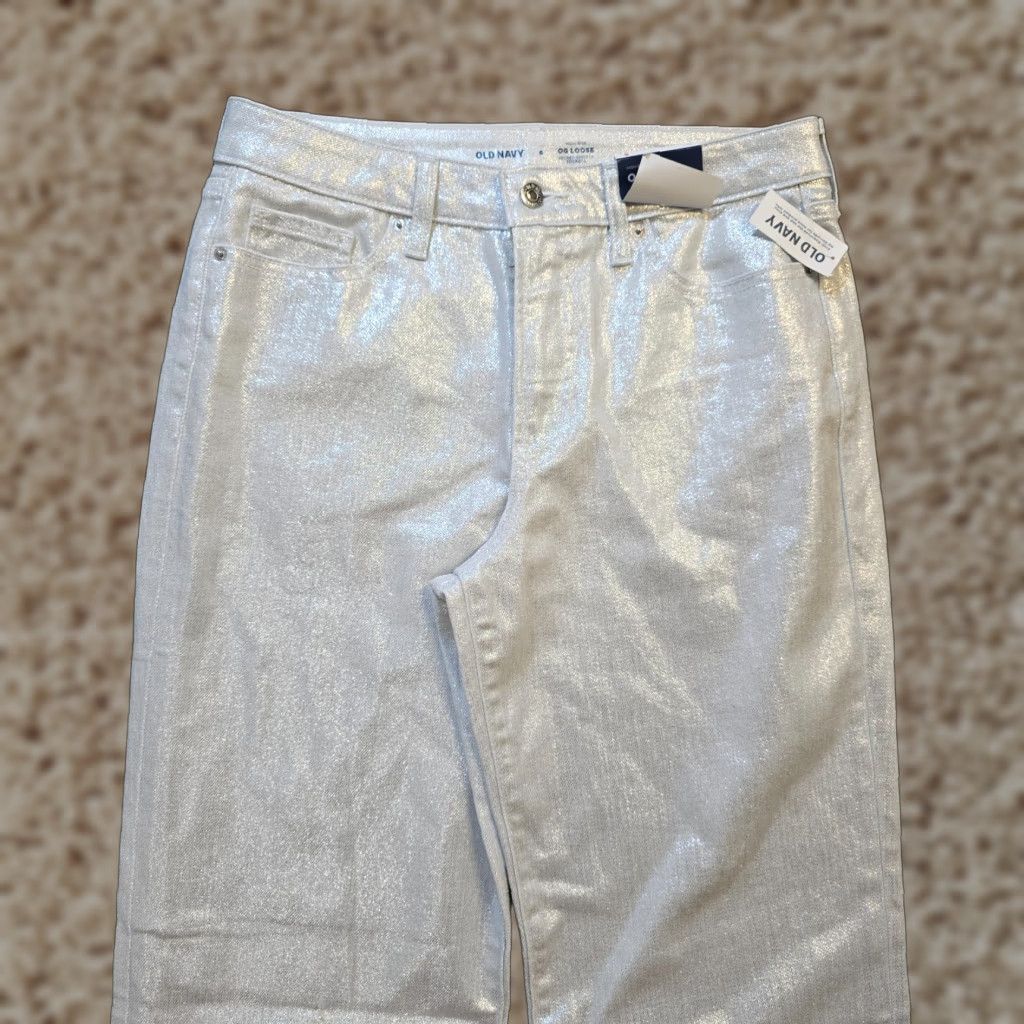 Old Navy Old Navy Jeans Womens Size 6 Silver White OG Loose Baggy Shimmer Glitter Casual Jeans Ankle 5-Pocket Womens Regular Size 6 Spring Summer Fall Winter Size 28" / US 6 / IT 42 - 1 Thumbnail