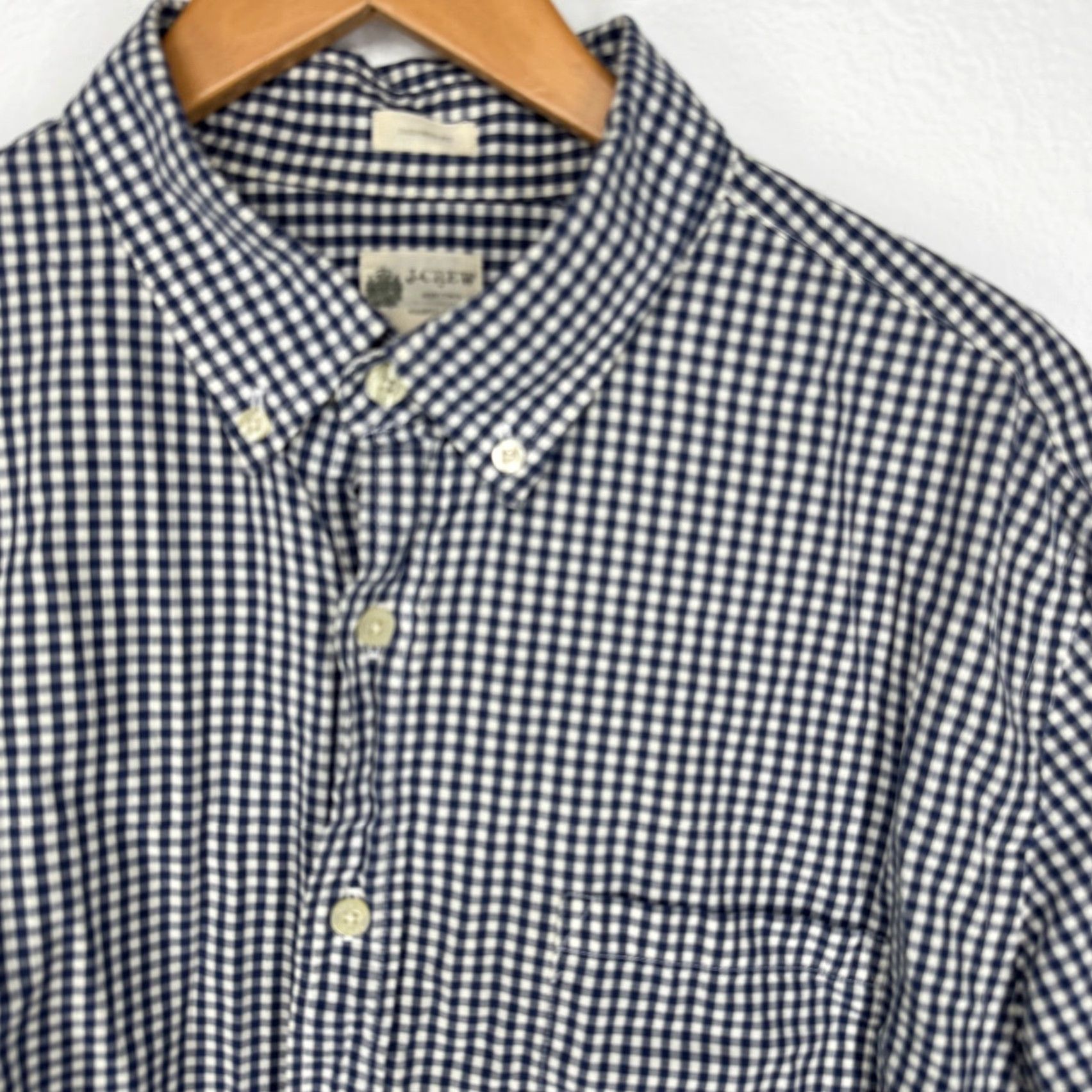 J.Crew J.CREW Mens Button-Down Shirt Gingham Check Navy Tailored Fit Large Washed Casual Shirt Size US L / EU 52-54 / 3 - 4 Thumbnail