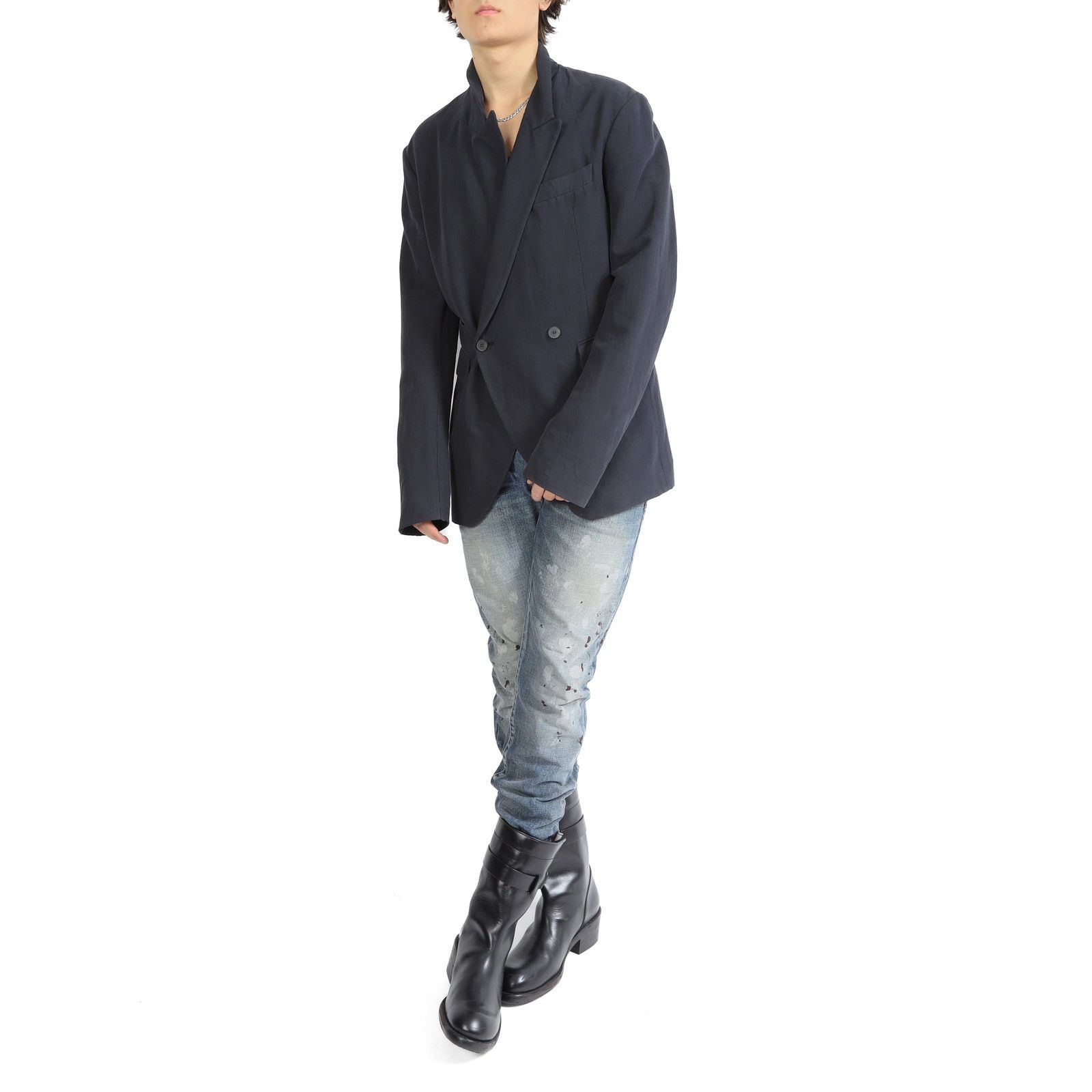Haider Ackermann SS17 Double Breasted Blazer in Blue Cotton & Linen Size 48R - 10 Thumbnail