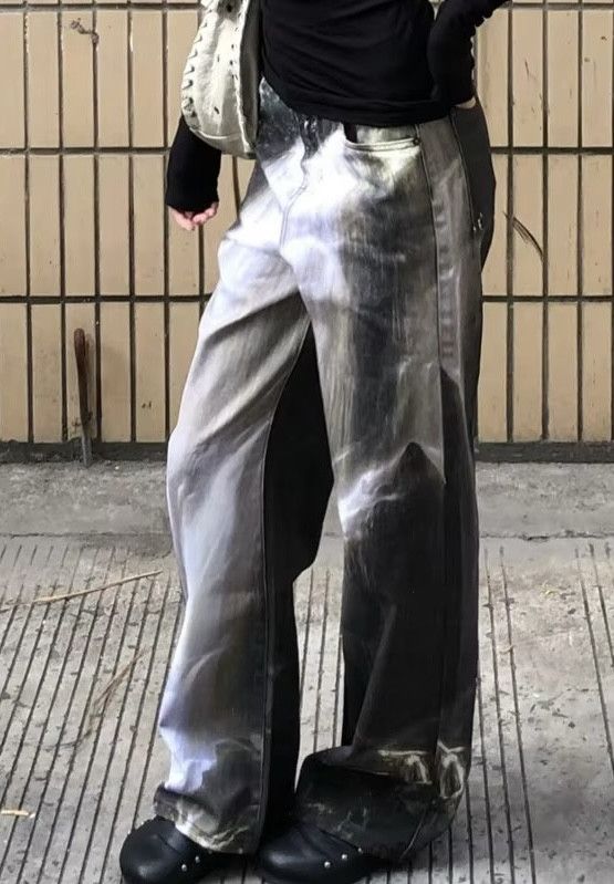 Japanese Brand × Vintage Y2K Printed Washed Straight Jeans Size 29" - 3 Thumbnail