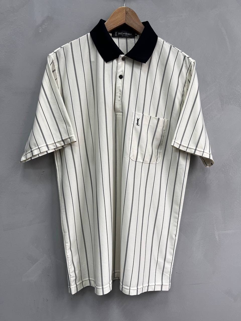 YSL Silk POLO Yves Saint Laurent Striped Shirt