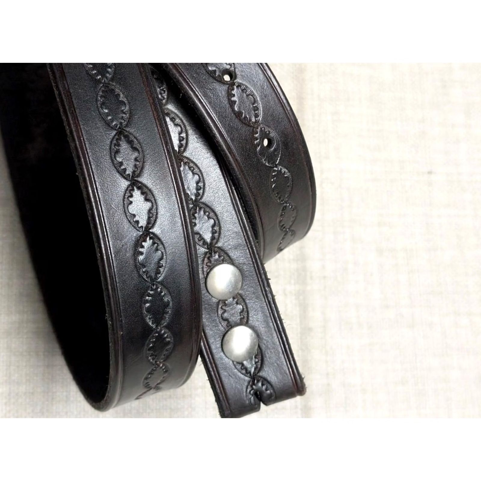 Vintage VINTAGE WESTERN leather Belt 40 brown GEOMETRIC COWBOY handcrafted TOOLED buckle Size 40 - 7 Thumbnail