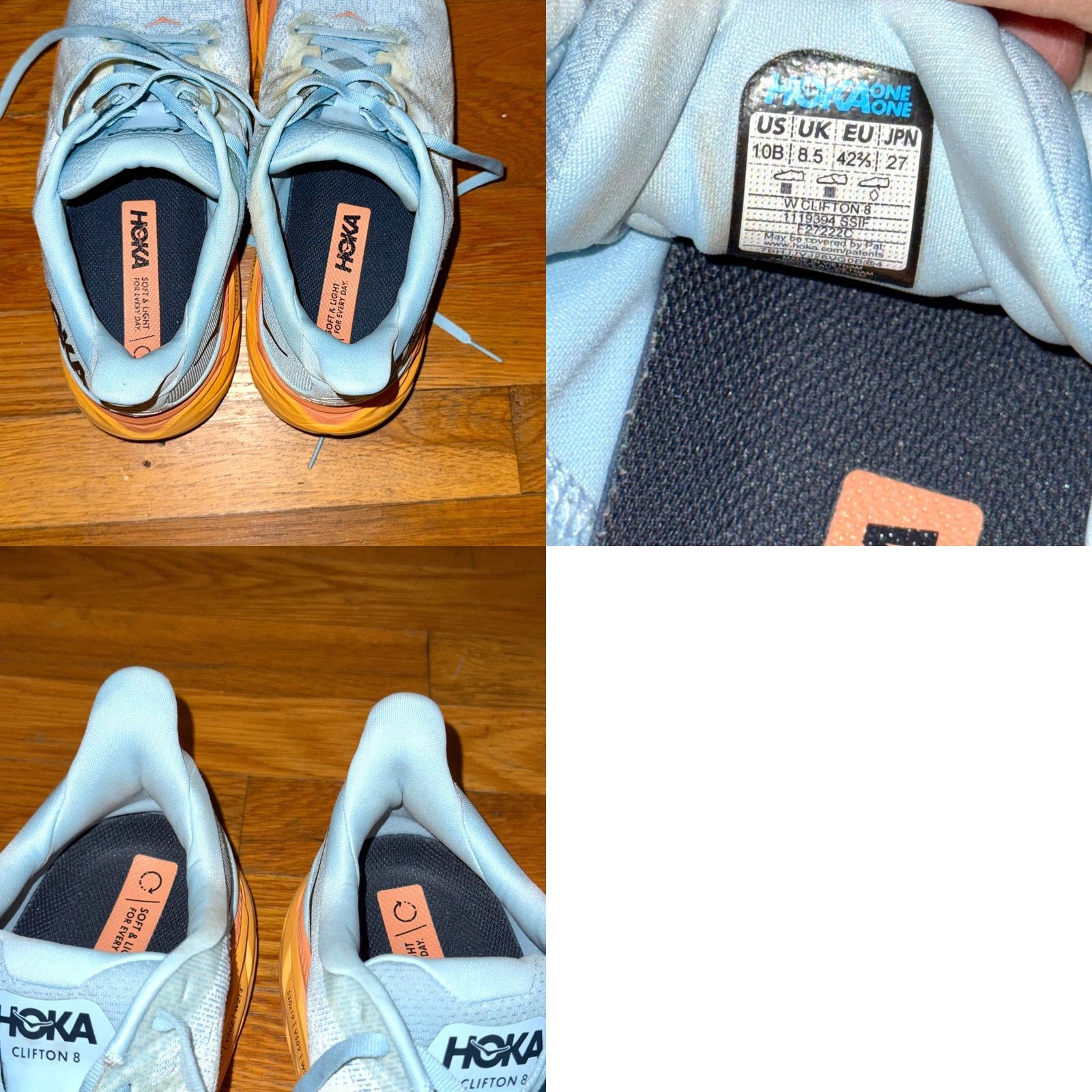 Vintage Hoka One One Clifton 8 Womens Sneaker 10B Casual Breathable Comfort Solid Blue Logo 1119394 SSIF Womens Shoes Size US 10 / IT 40 - 9 Thumbnail
