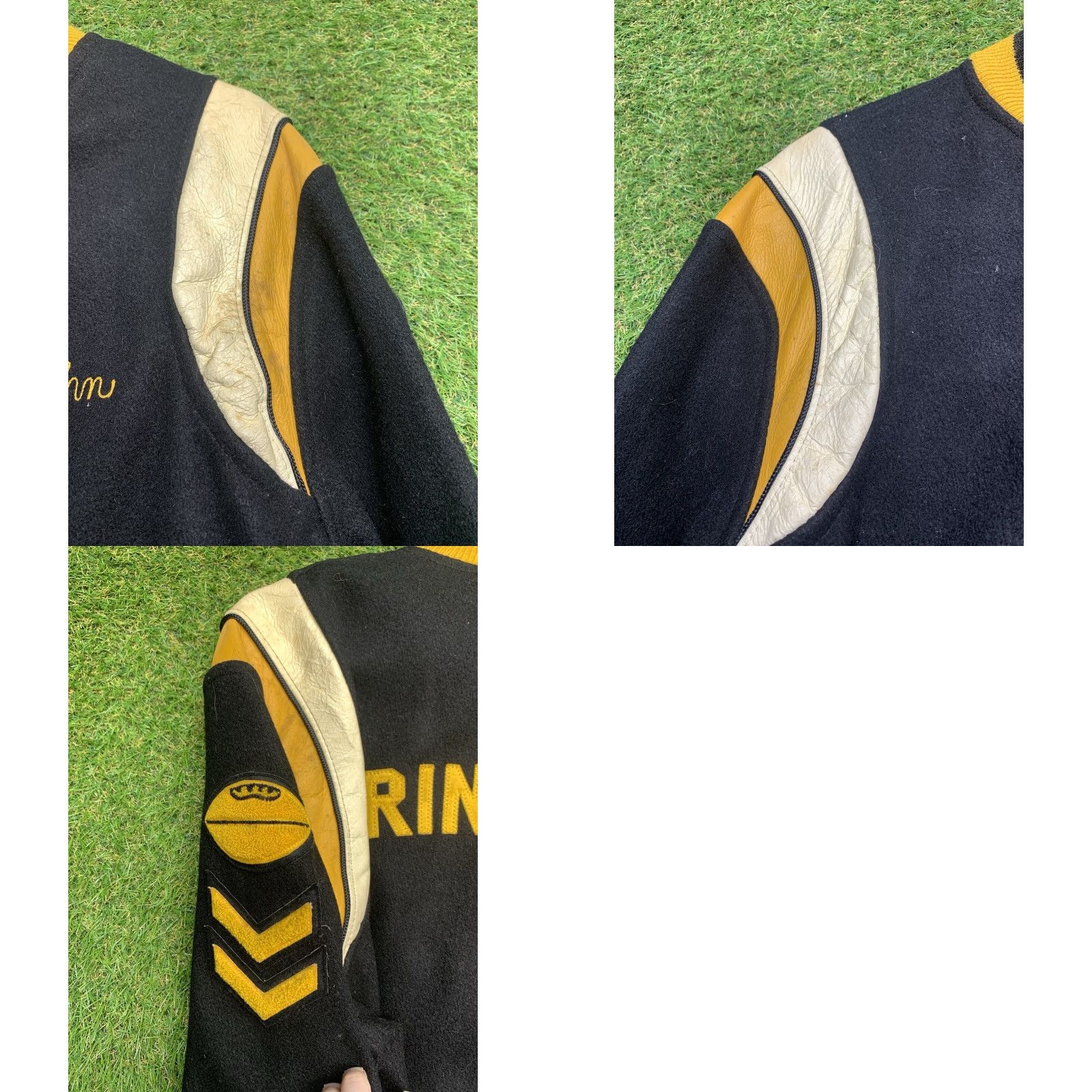 Holloway VINTAGE Holloway Letterman Jacket Unisex Adults 44 Black Yellow 80s Varsity Springfield Wool Zip Pockets Nylon Lining Size US S / EU 44-46 / 1 - 9 Thumbnail