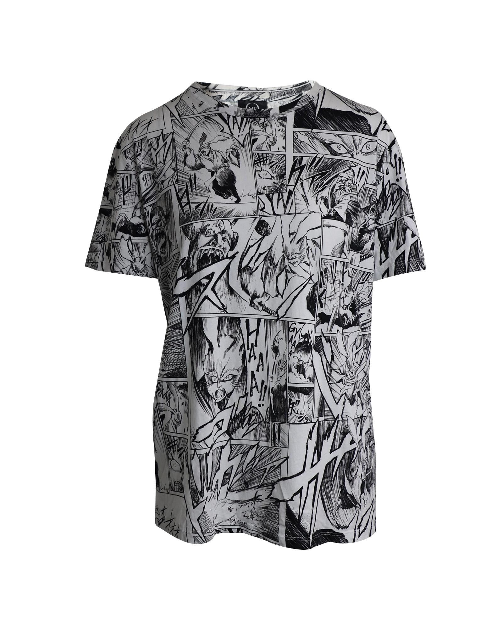 image of Alexander Mcqueen Manga Print Cotton T-Shirt In Black And White By Mcq, Women's (Size Medium)