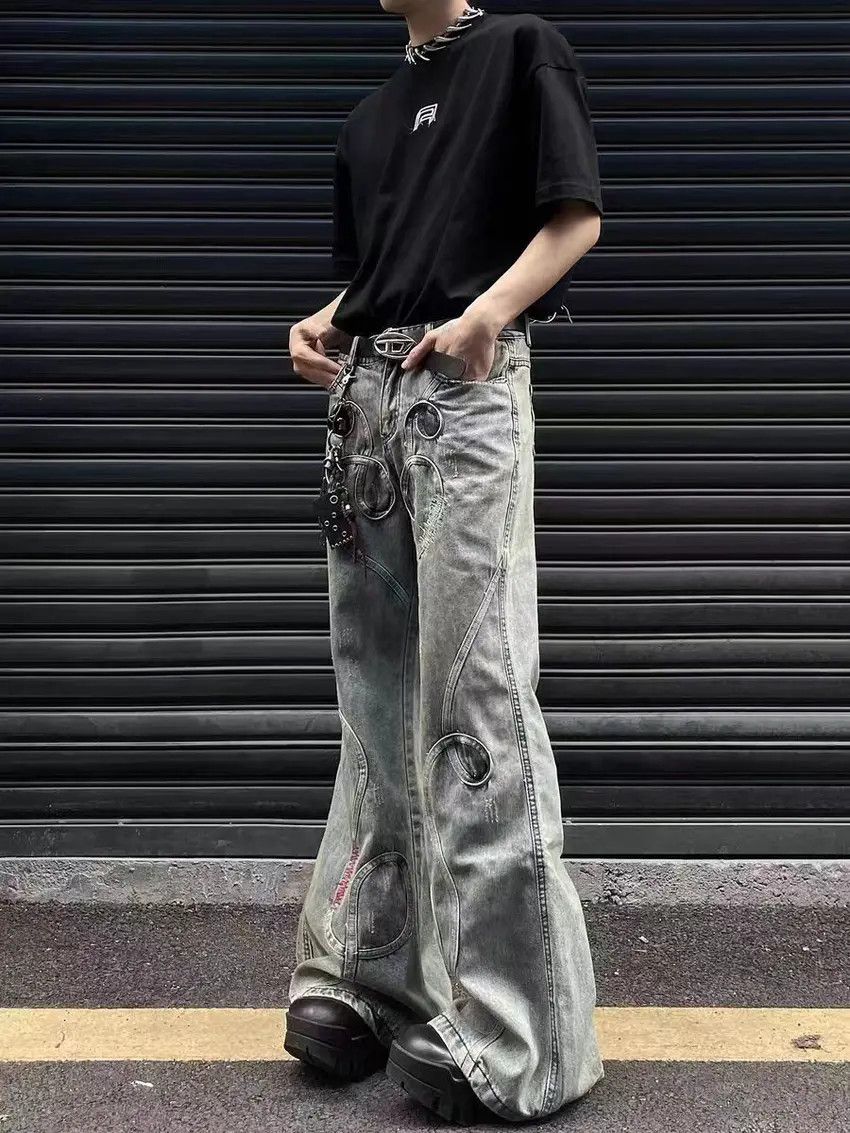 Designer × Japanese Brand Embroidered micro flare patchwork design baggy jeans Size US 34 / EU 50 - 2 Thumbnail