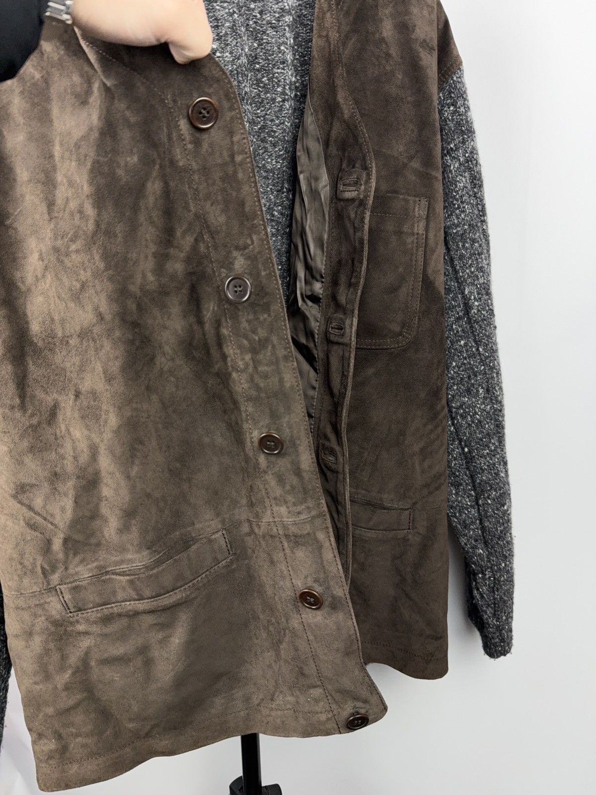 Japanese Brand Luxury 00s Andrea Fenzi Wool Suede Panel Cardigan Italy Size US XL / EU 56 / 4 - 11 Thumbnail