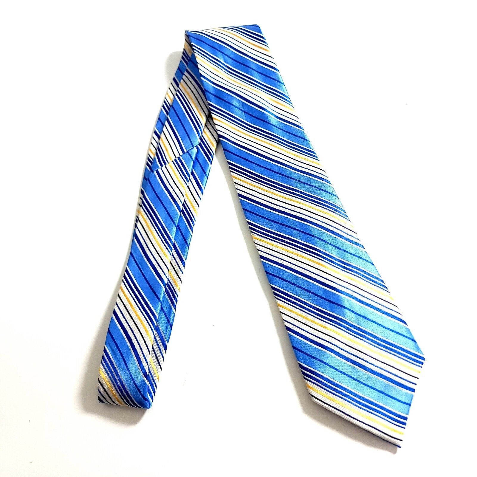 Croft & Barrow Croft & Barrow Blue Yellow Striped Woven Silk Tie Size ONE SIZE - 6 Thumbnail