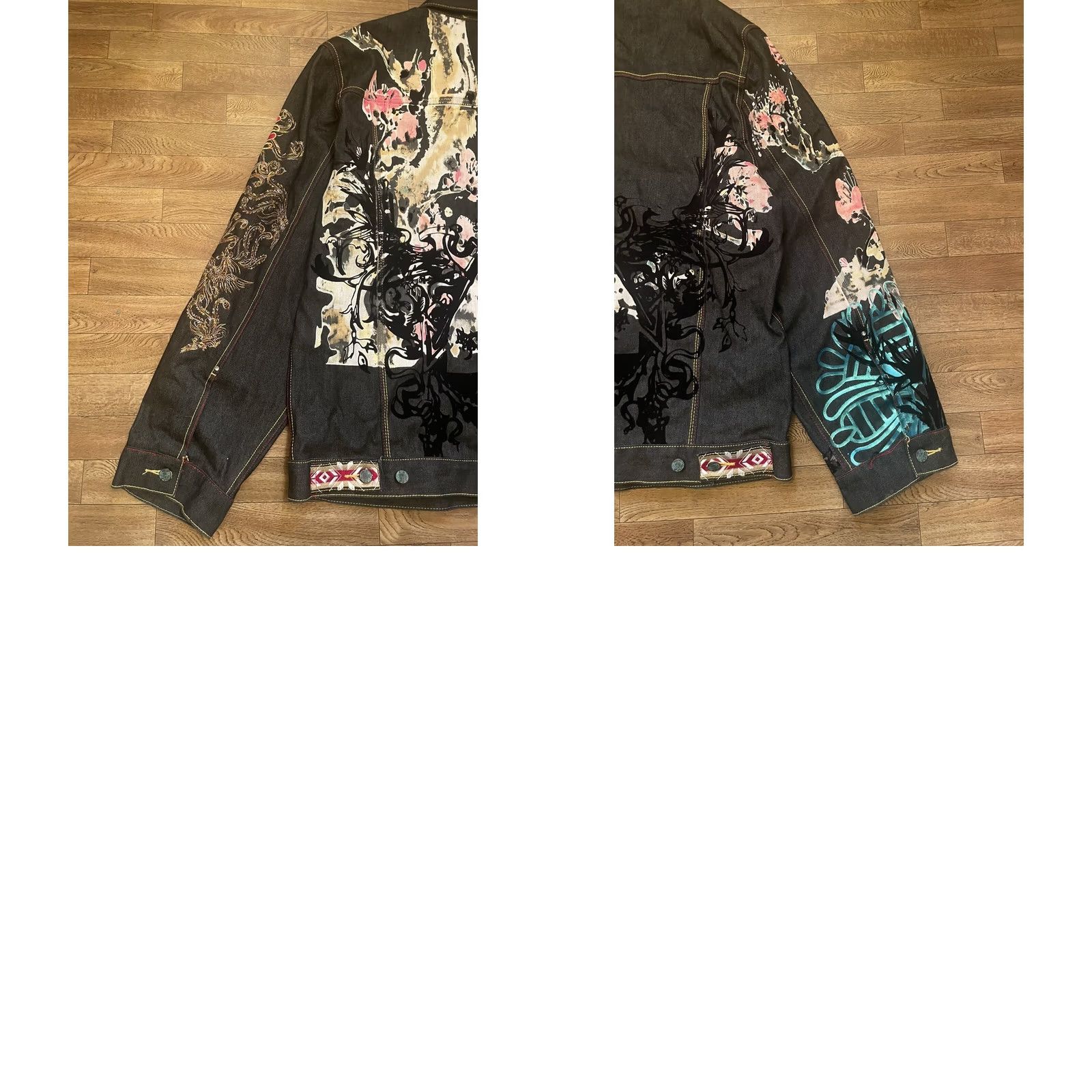 Denime VINTAGE Ruthless Art Denim Jacket Mens 4XL Black Art PrintButton Up Long Sleeve Jacket Size US XXL / EU 58 / 5 - 9 Thumbnail