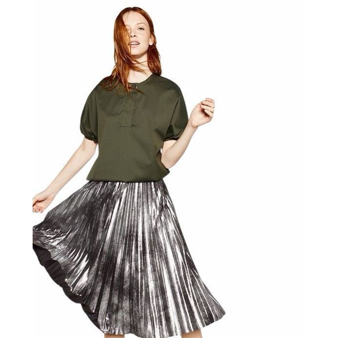 Zara Zara Woman Metallic Silver Accordion-Pleat Faux Suede Midi S Size 28" / US 6 / IT 42 - 2 Thumbnail