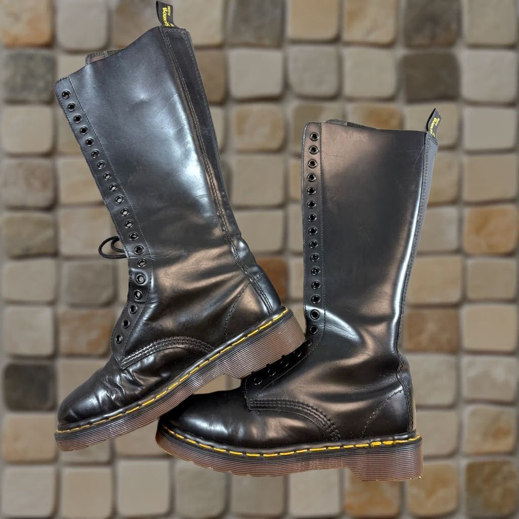 Dr. Martens VINTAGE Dr. Martens Knee High Combat Boots Womens 4 Black Leather Lace Up 20 Eyelet Boots Womens Mens Girls Size US 4 / IT 34 - 1 Thumbnail