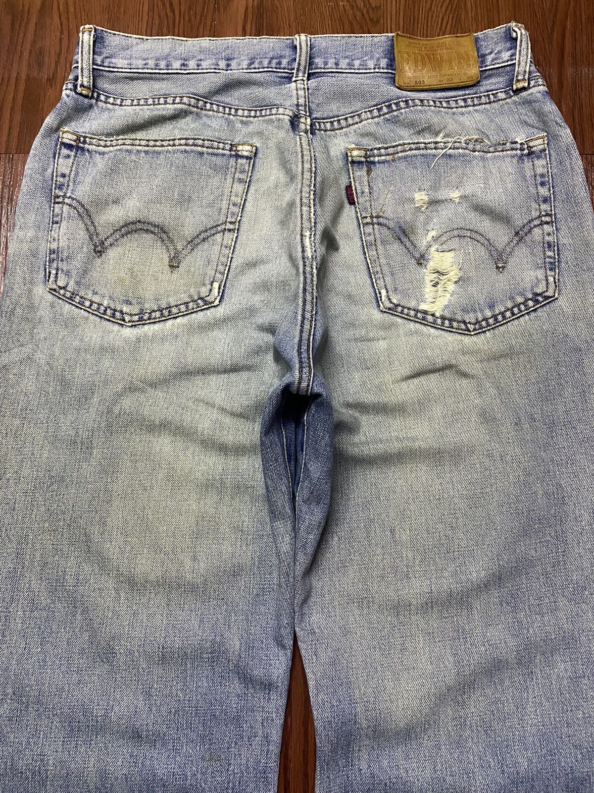 Japanese Brand Vintage Edwin503 Blue Wash Distressed Loose Jeans Size US 32 / EU 48 - 4 Thumbnail