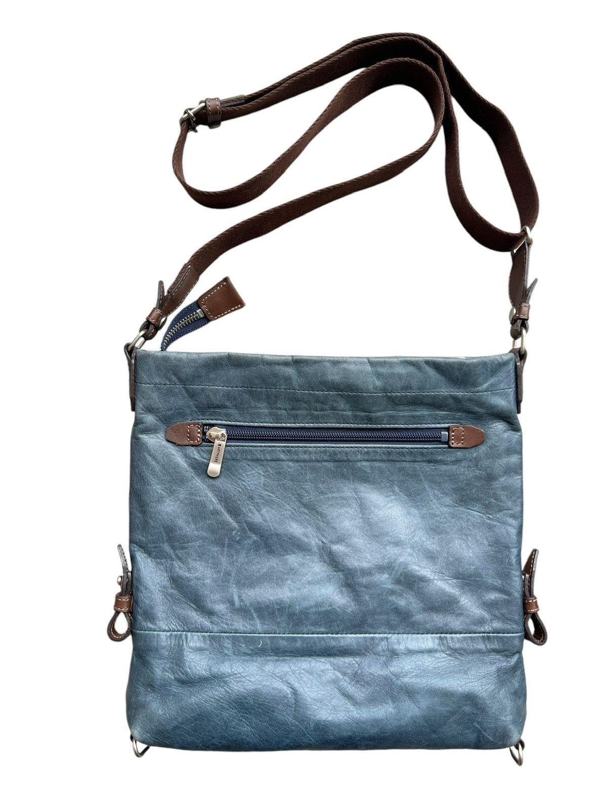 Japanese Brand Artphere Japan Distressed Faded Blue Leather Sling Bag Size ONE SIZE - 3 Thumbnail