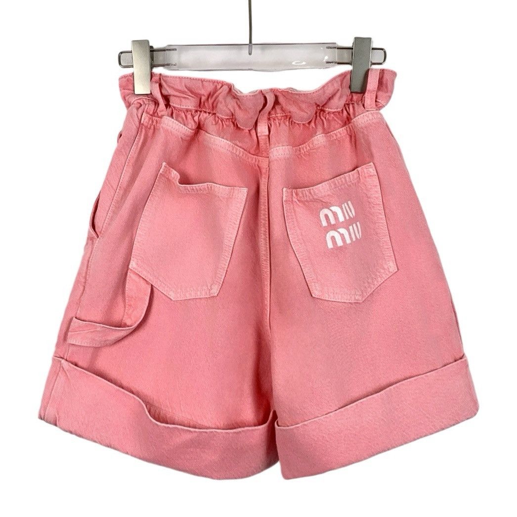 Miu Miu MiuMiu Pink Logo Printed Cotton Casual Shorts K26WX Size 26" / US 2 / IT 38 - 2 Thumbnail