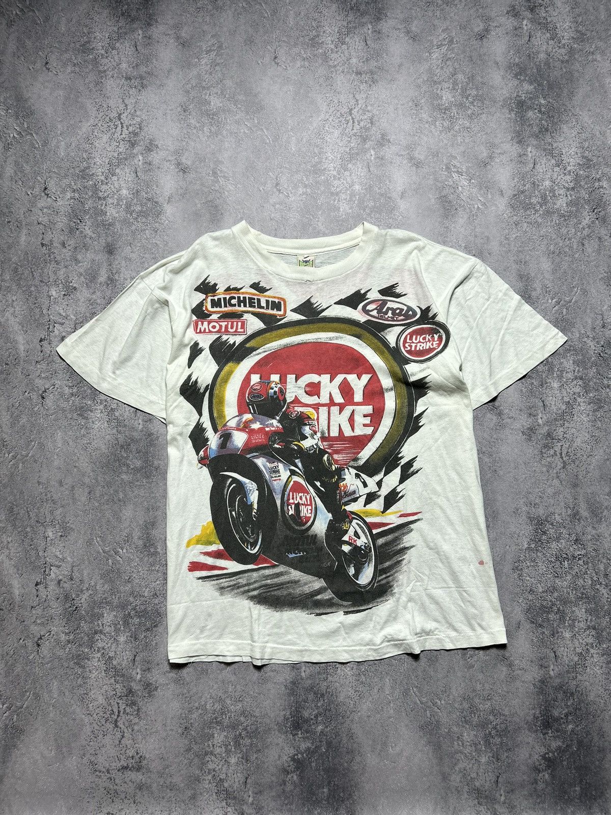 image of Rap Tees x Slightly Distressed Suzuki Tee Vintage T-Shirt Lucky Strike 90's Moto Suzuki Big Logo in