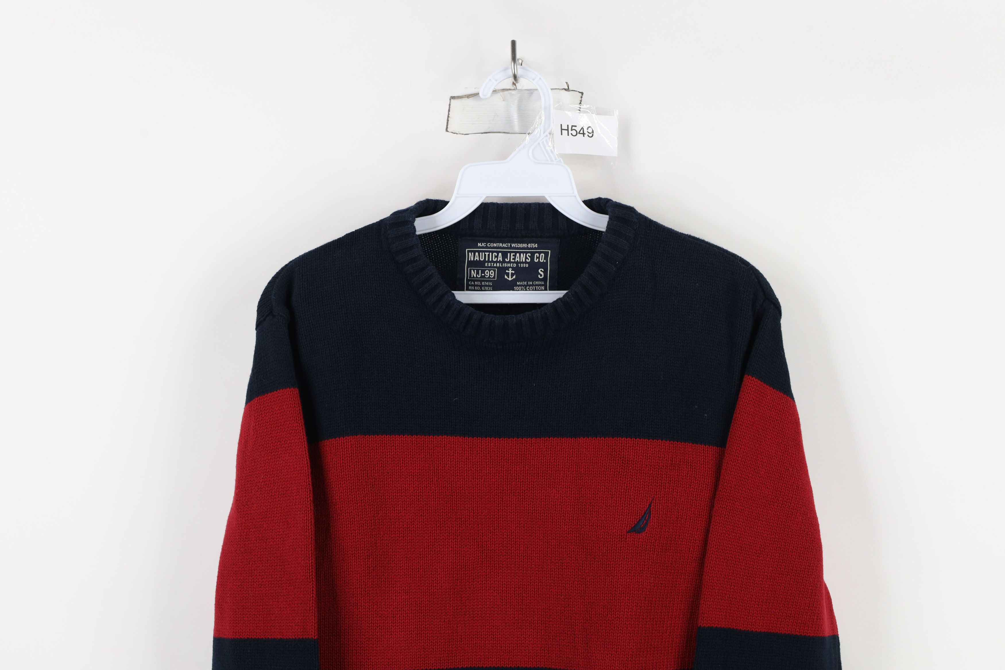 Nautica × Vintage Vintage 90s Nautica Block Striped Knit Crewneck Sweater Size US S / EU 44-46 / 1 - 2 Thumbnail