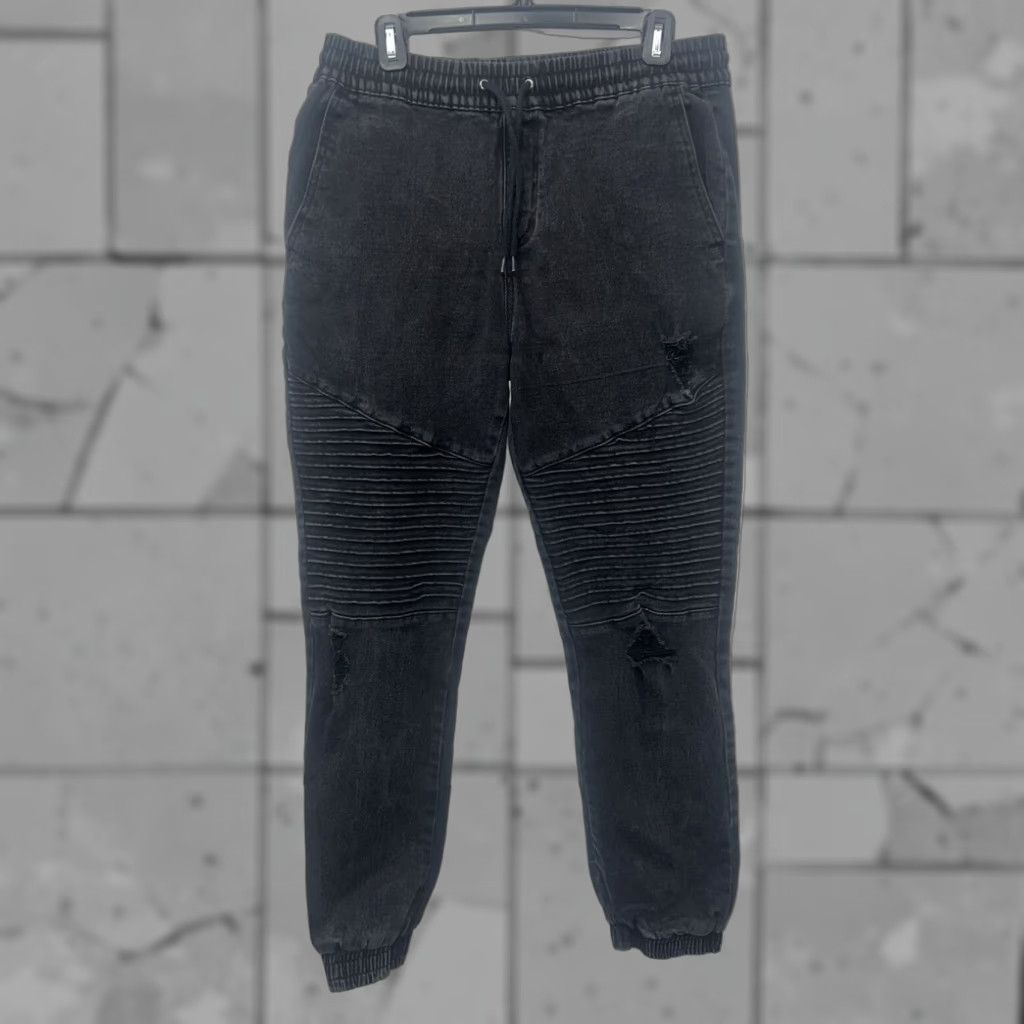 Hot Topic Hot Topic Mens Black Distressed Straight Leg Drawstring Jeans Size 32x30 Size US 32 / EU 48 - 1 Thumbnail