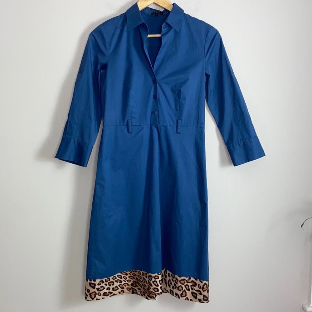 Theory Theory l Button Down A-Line Dress W/ Leopard Trim Size 4 Size S / US 4 / IT 40 - 1 Thumbnail