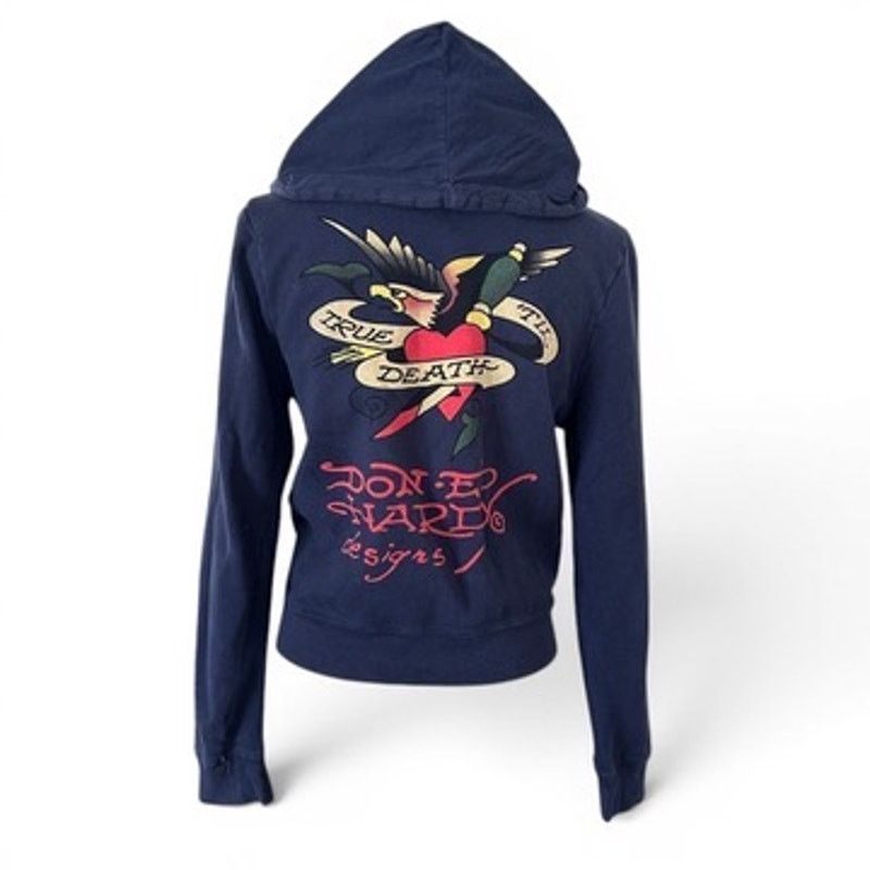 Ed Hardy Ed Hardy Christian Audigier Vintage Navy Zip Hoodie Graphic Size XS / US 0-2 / IT 36-38 - 1 Thumbnail
