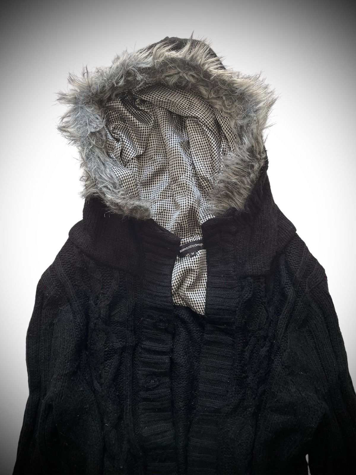 Le Grande Bleu (L.G.B.) Japanese semanticdesign fur cable knit hoodie Size US M / EU 48-50 / 2 - 3 Thumbnail
