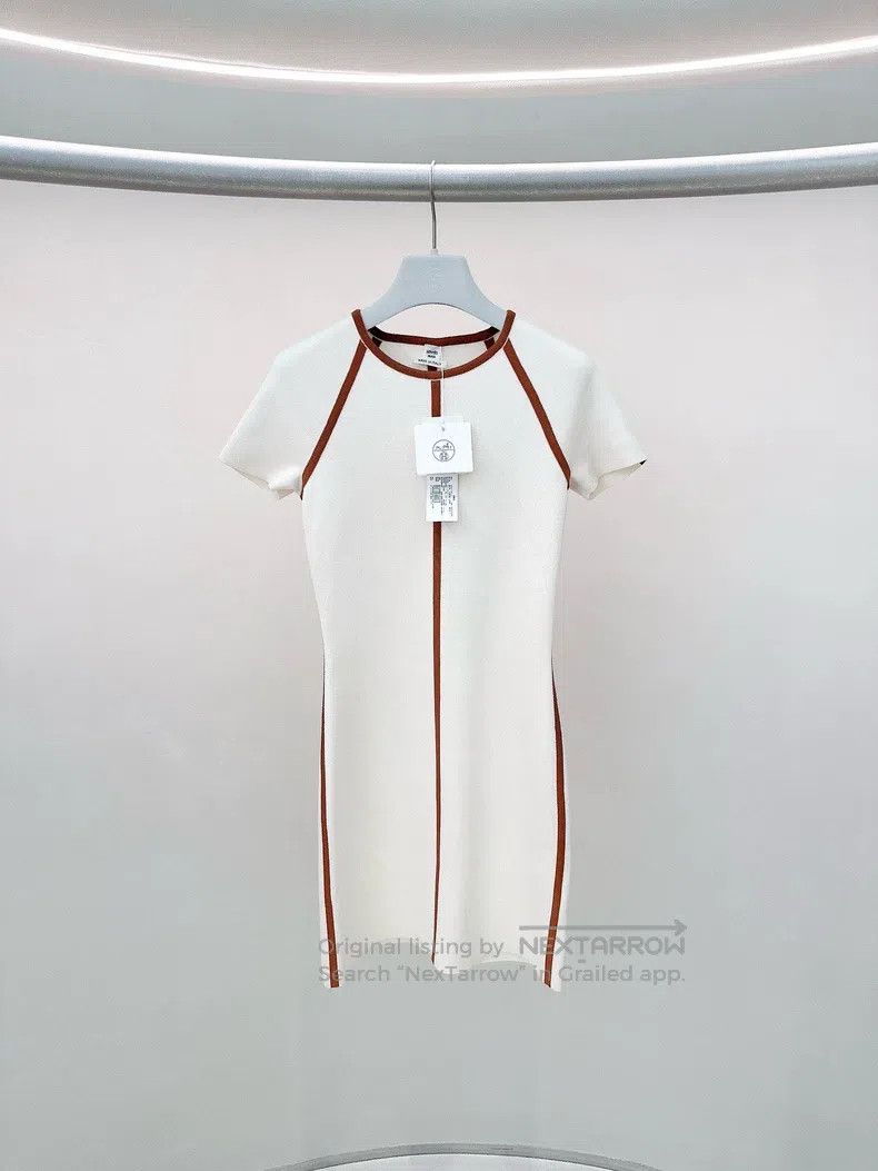 Hermes Hermes White and brown knitted dress Size XXS / US 00 / IT 34 - 1 Thumbnail