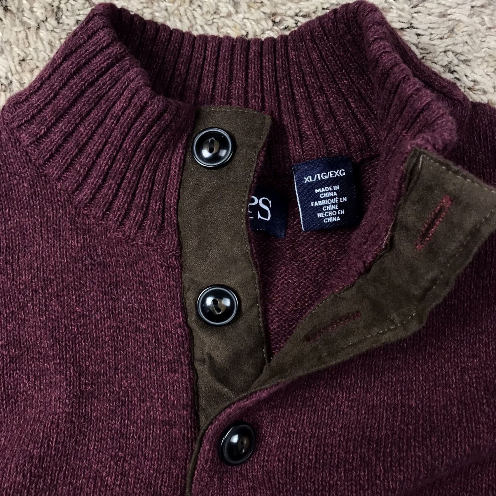 Chaps Chaps Mens Pullover Sweater XL Burgundy Embroidered Logo Elbow Patches Knit Henley Long Sleeve Shirt Style Size US XL / EU 56 / 4 - 4 Thumbnail