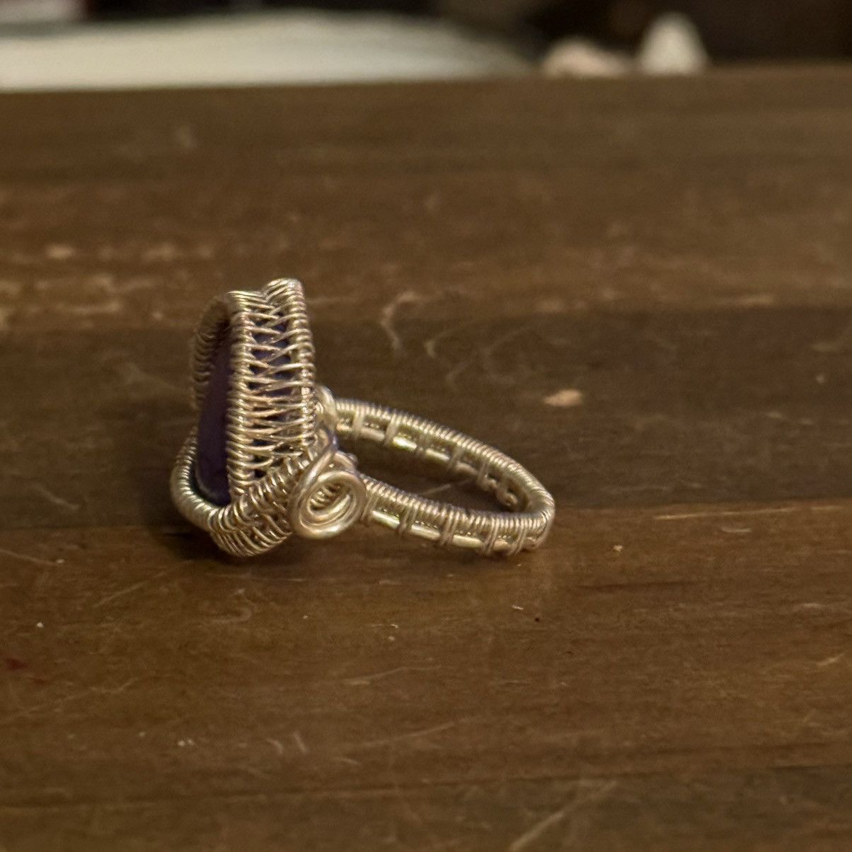 Other Silver tone wire wrapped purple marbled stone ring Size ONE SIZE - 7 Thumbnail