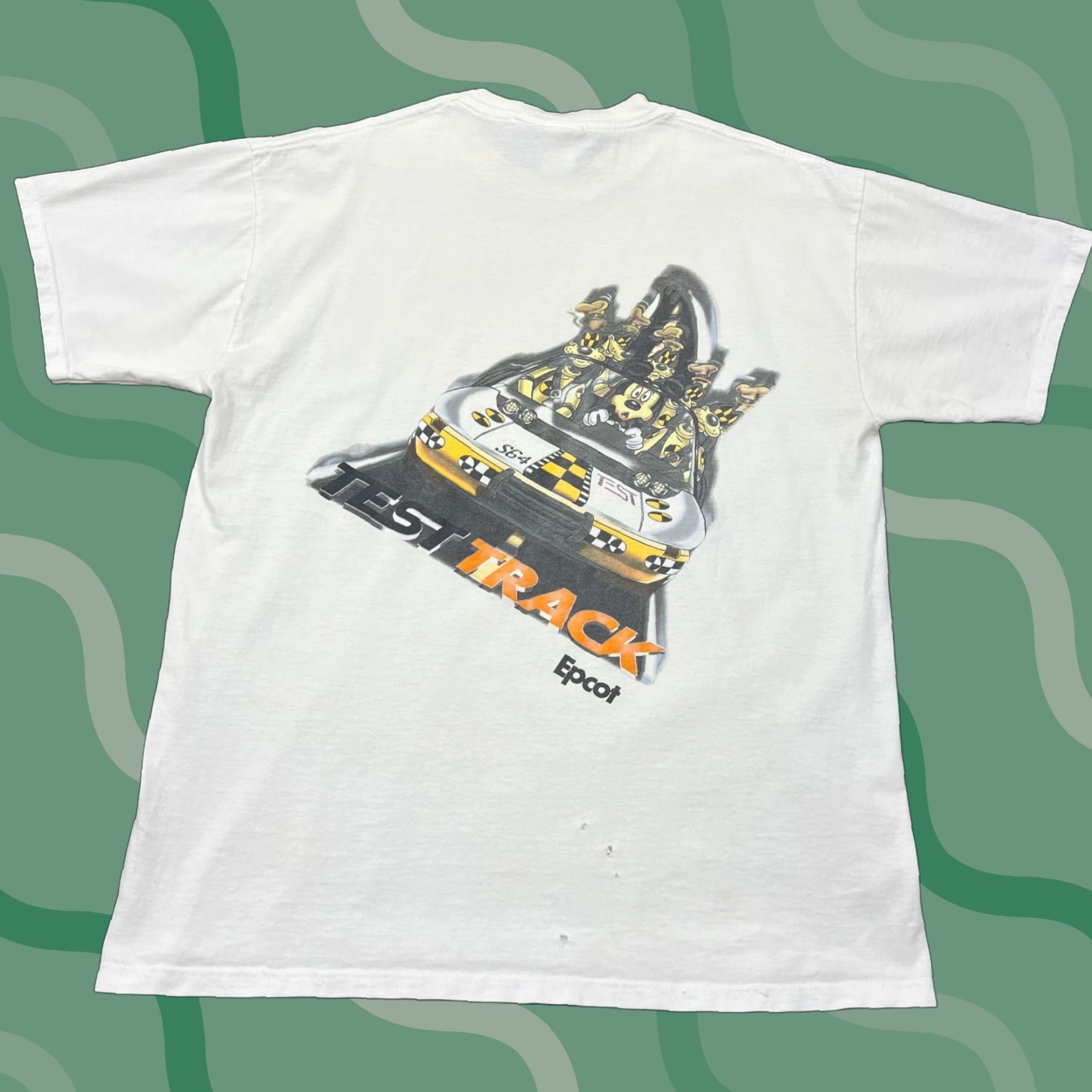 Disney VTG Disney USA Epcot Test Track Shirt Adult L White Mickey Mouse Goofy Graphic Print 90s Cartoon Retro — Made in USA Mens Size US L / EU 52-54 / 3 - 1 Thumbnail