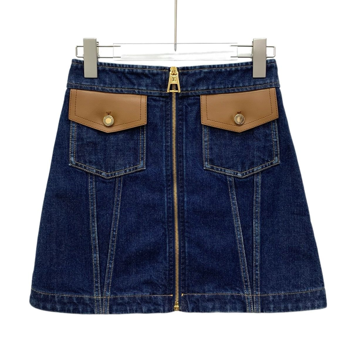 Louis Vuitton 23 Navy Blue Aged Denim Halter Skirt