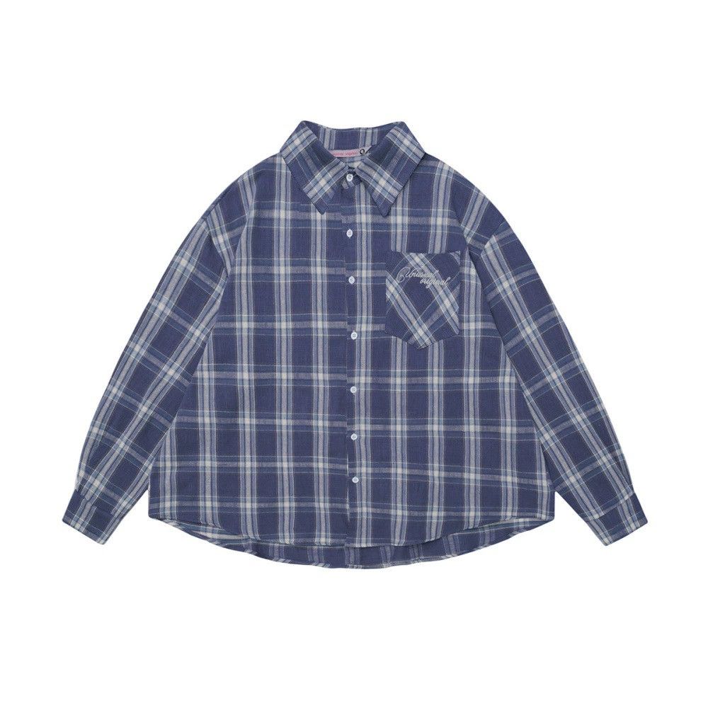 Vintage Men's Japanese street loose lapel plaid long-sleeved shirt Size US M / EU 48-50 / 2 - 1 Thumbnail