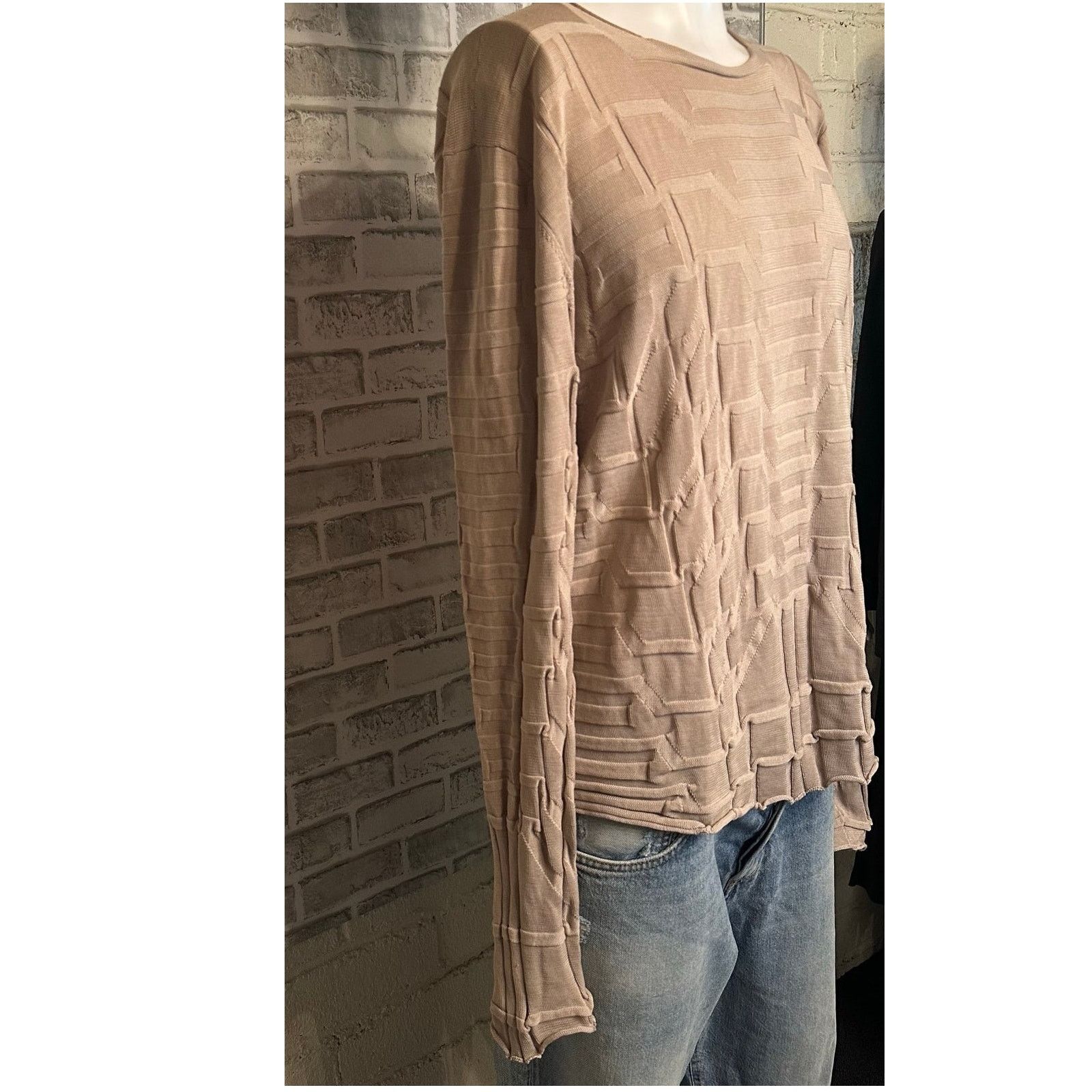 Gianfranco Ferre Archival Geometric Texture Knit Pullover IT 56 Beige Italian Size US XL / EU 56 / 4 - 3 Thumbnail